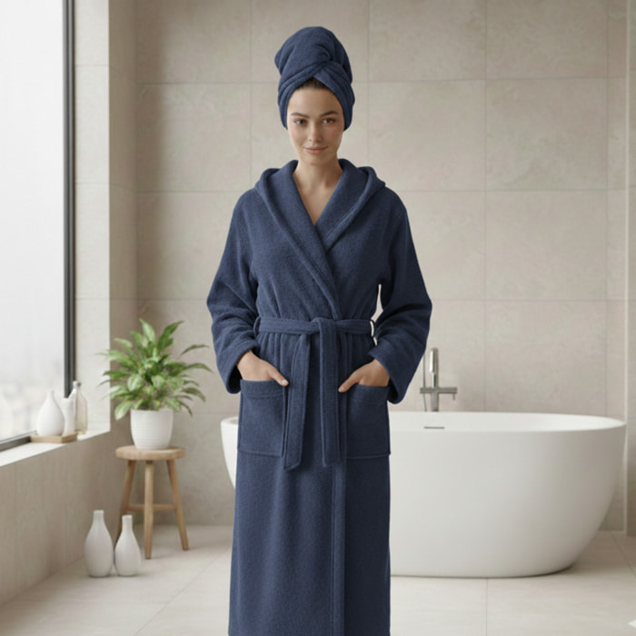 CASA MATTA Accappatoio con Cappuccio in Spugna di Puro Cotone 380 gr_Royal Blue_S