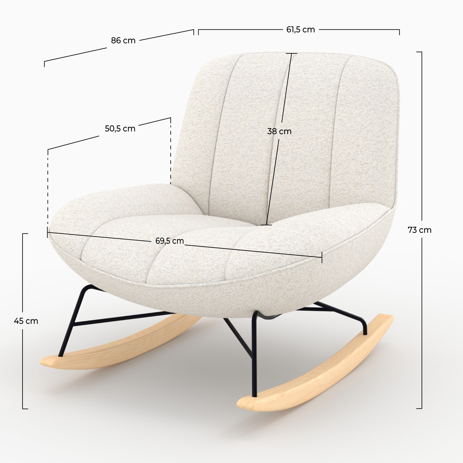 Rocking chair en tissu bouclette blanc cassé - Alvin