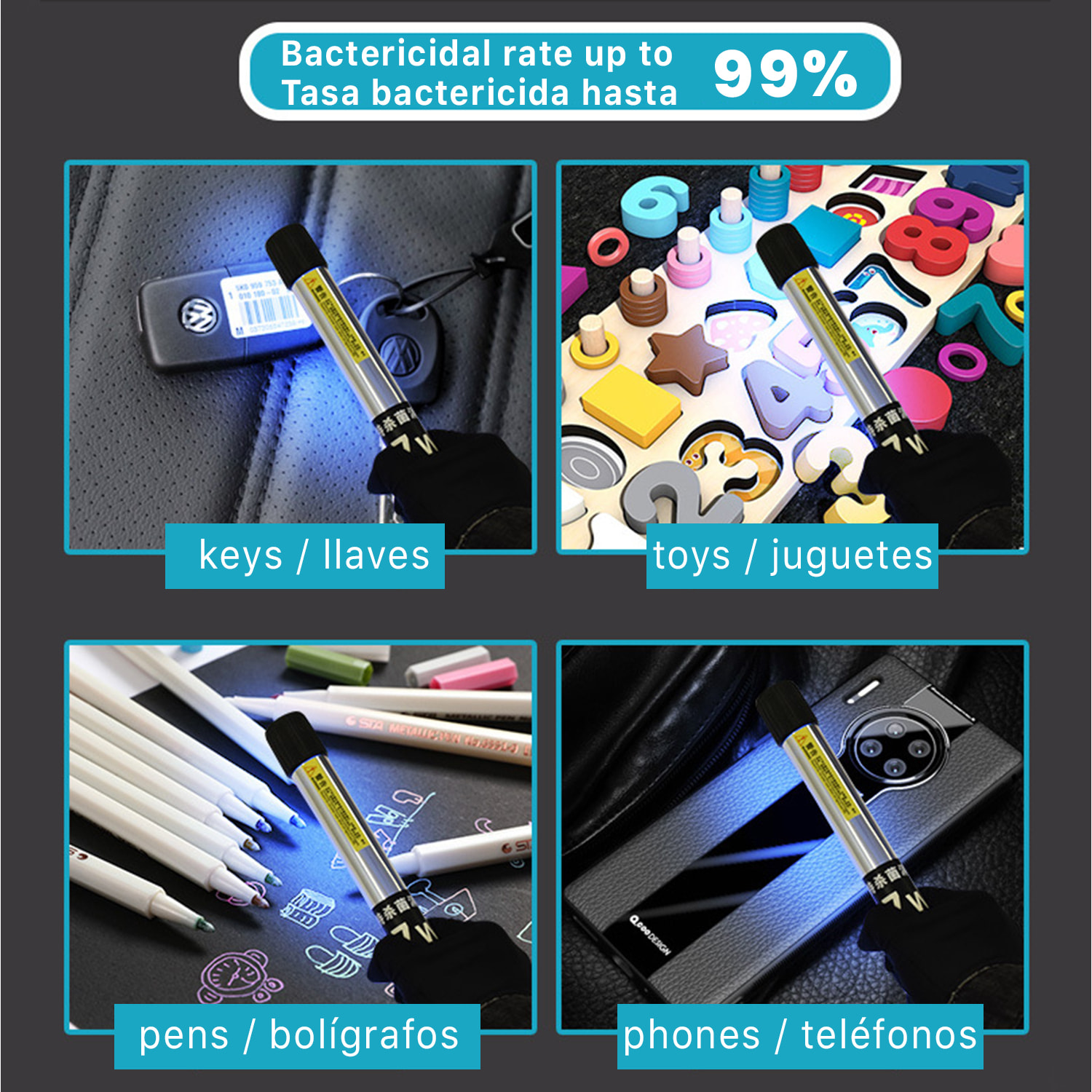 DAM Lampada UVC con cavo domestico 17x3x3 Cm. Colore nero