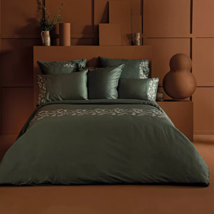 Housse de couette satin de coton 115 g/m² brodé vert Cayla cedre