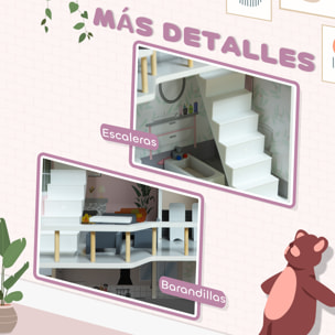 Casa de Muñecas con Muebles y Accesorios Casa de Muñecas de Madera de 3 Pisos Juguete para Niños y Niñas a Partir de 3 Años Gris