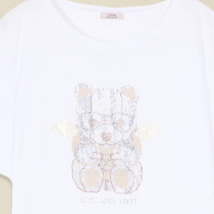 Oltre - T-shirt in cotone con applicazioni - Bianco