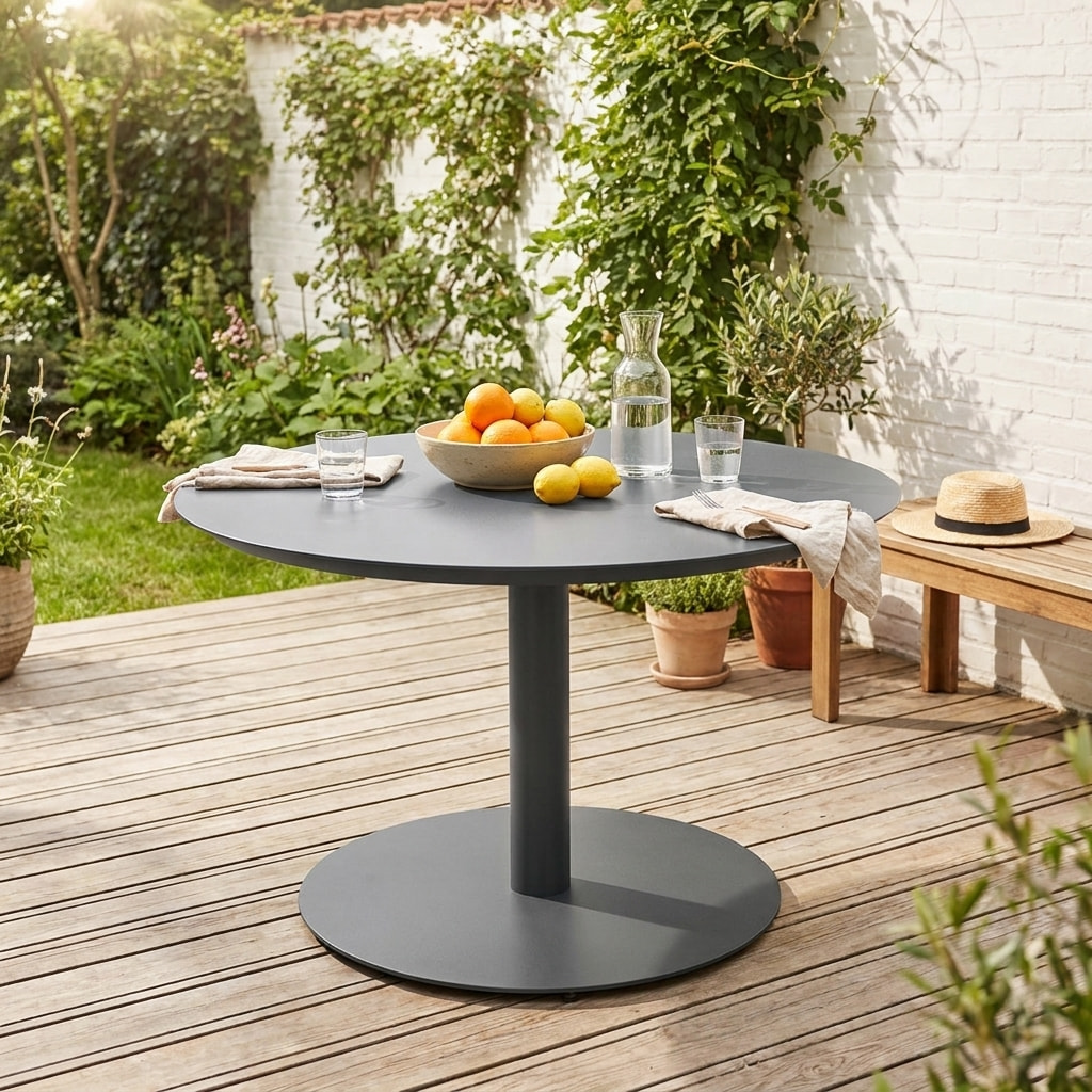 Table de jardin ronde aluminium 6 places OREVA