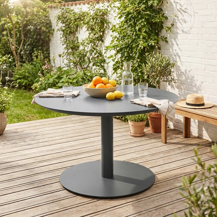 Table de jardin ronde aluminium 6 places OREVA