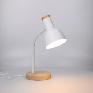 Forlight Mila Lámpara de Escritorio de Estilo Nórdico. Flexo de Escritorio E27 de Acero Blanco y Madera Clara Natural