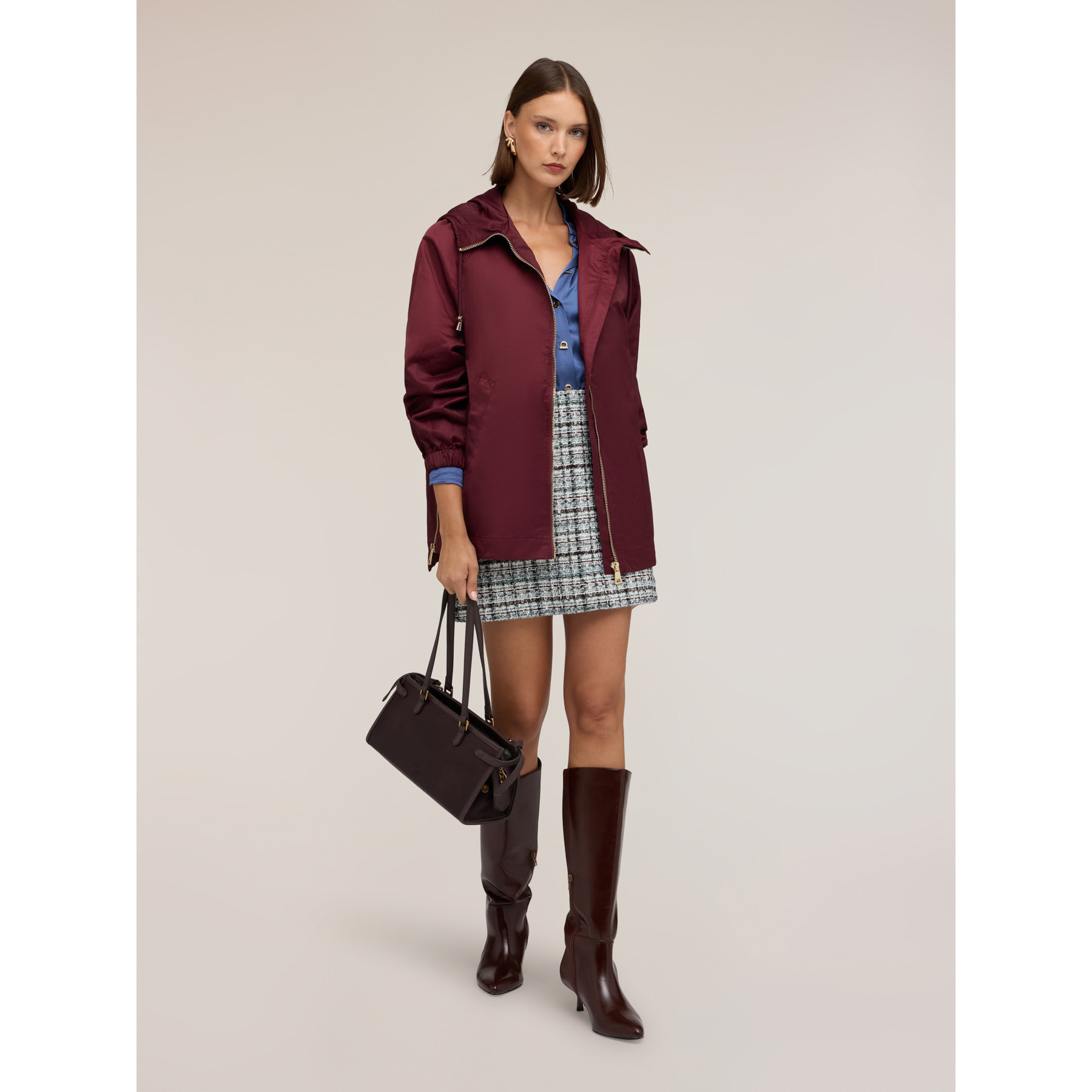 Motivi - Parka de mezcla de algodón con capucha - Burgundy