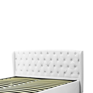 Lit coffre sommier relevable blanc | Modele Naples Simili Cuir | Grande capacite de stockage