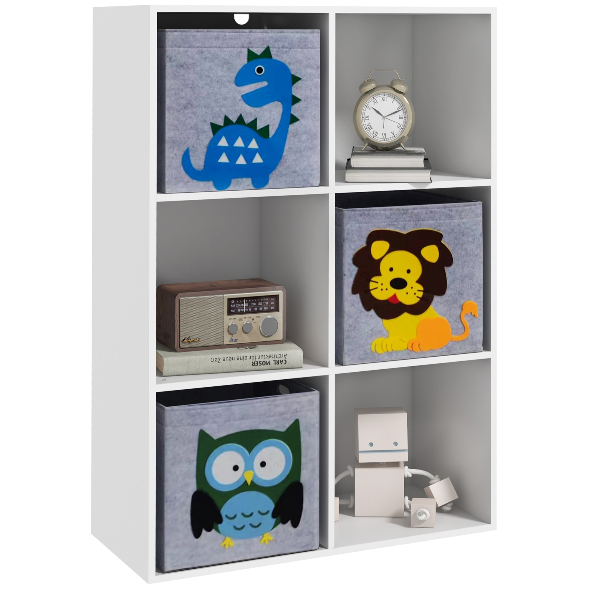 Meuble de rangement jouets enfant étagère de jouet pour chambre d'enfant 6 casiers 3 tiroirs non tissé MDF blanc