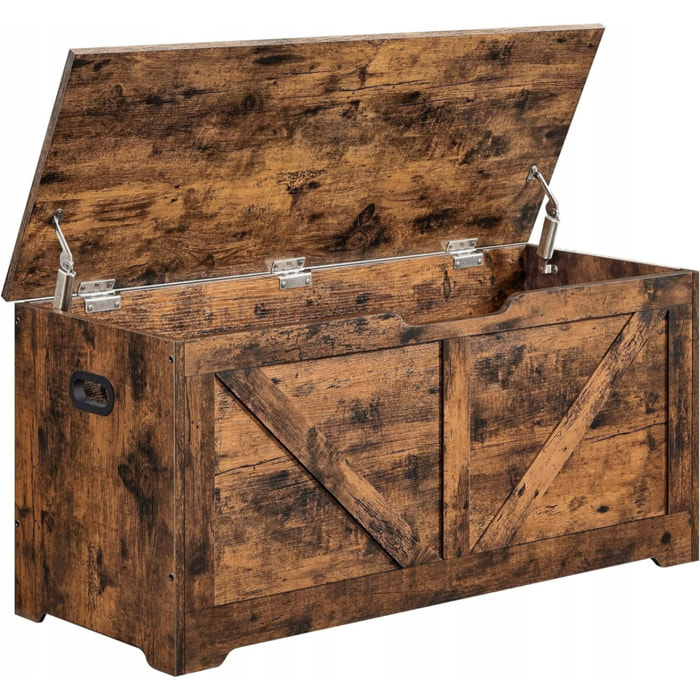 Panca contenitore vintage in legno marrone rustico