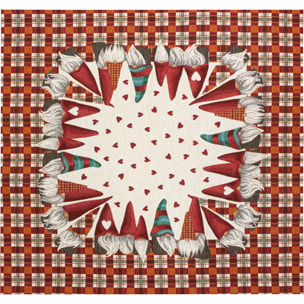 CENTROTAVOLA NATALIZIO JACQUARD GNOMI SCOTTISH FAMILY ROSSO