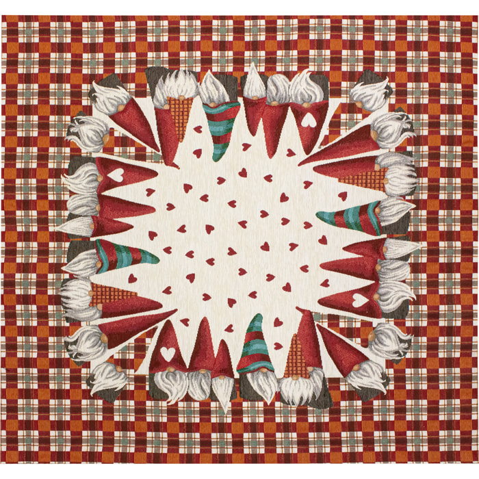 CENTROTAVOLA NATALIZIO JACQUARD GNOMI SCOTTISH FAMILY ROSSO