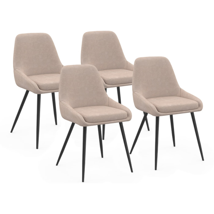 Chaises Ornella tissu taupe et pieds métal - lot de 4