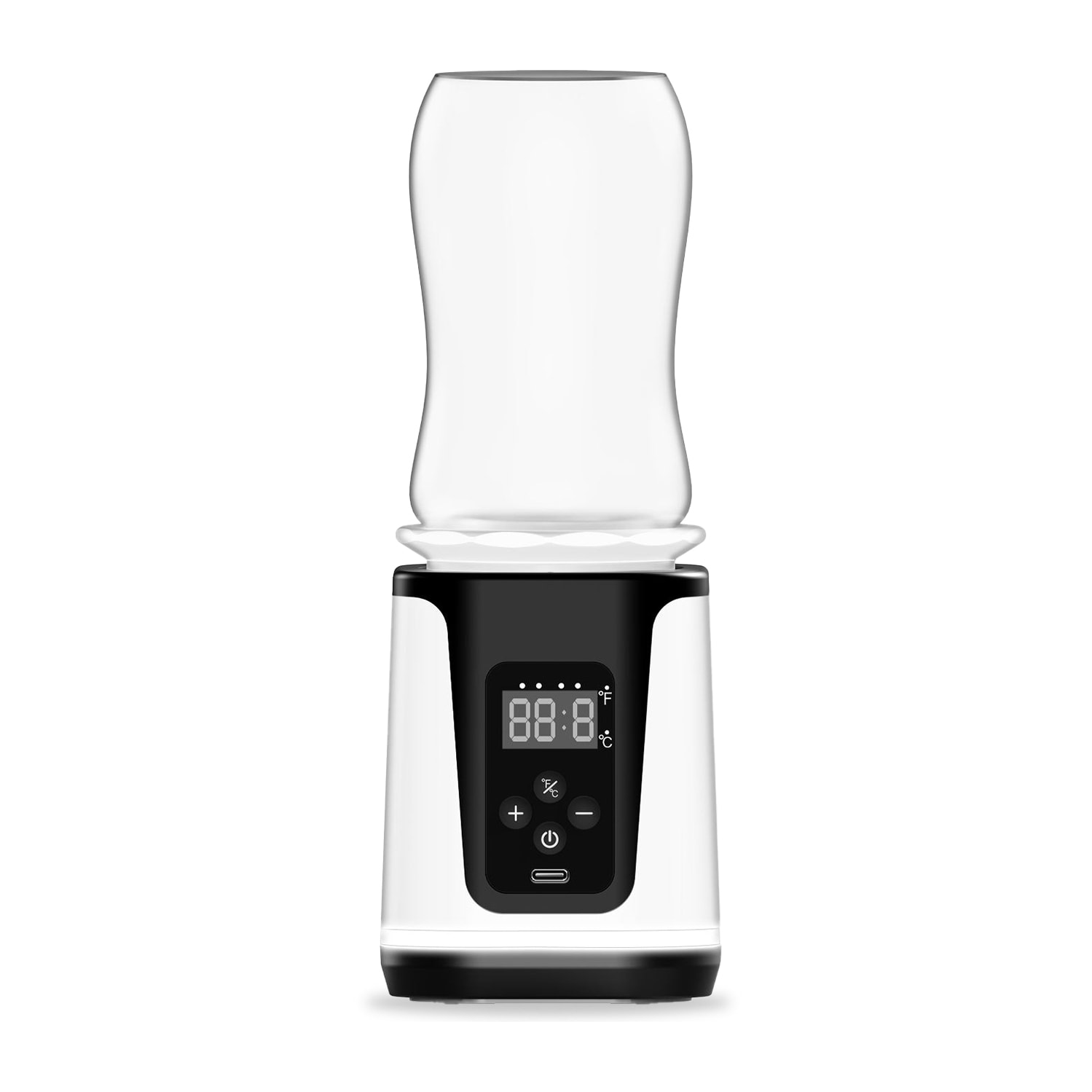 Scaldabiberon WN-01 con batteria ricaricabile da 5200 mAh e potenza di 75W. Include 6 adattatori e 1 biberon da 250ml.