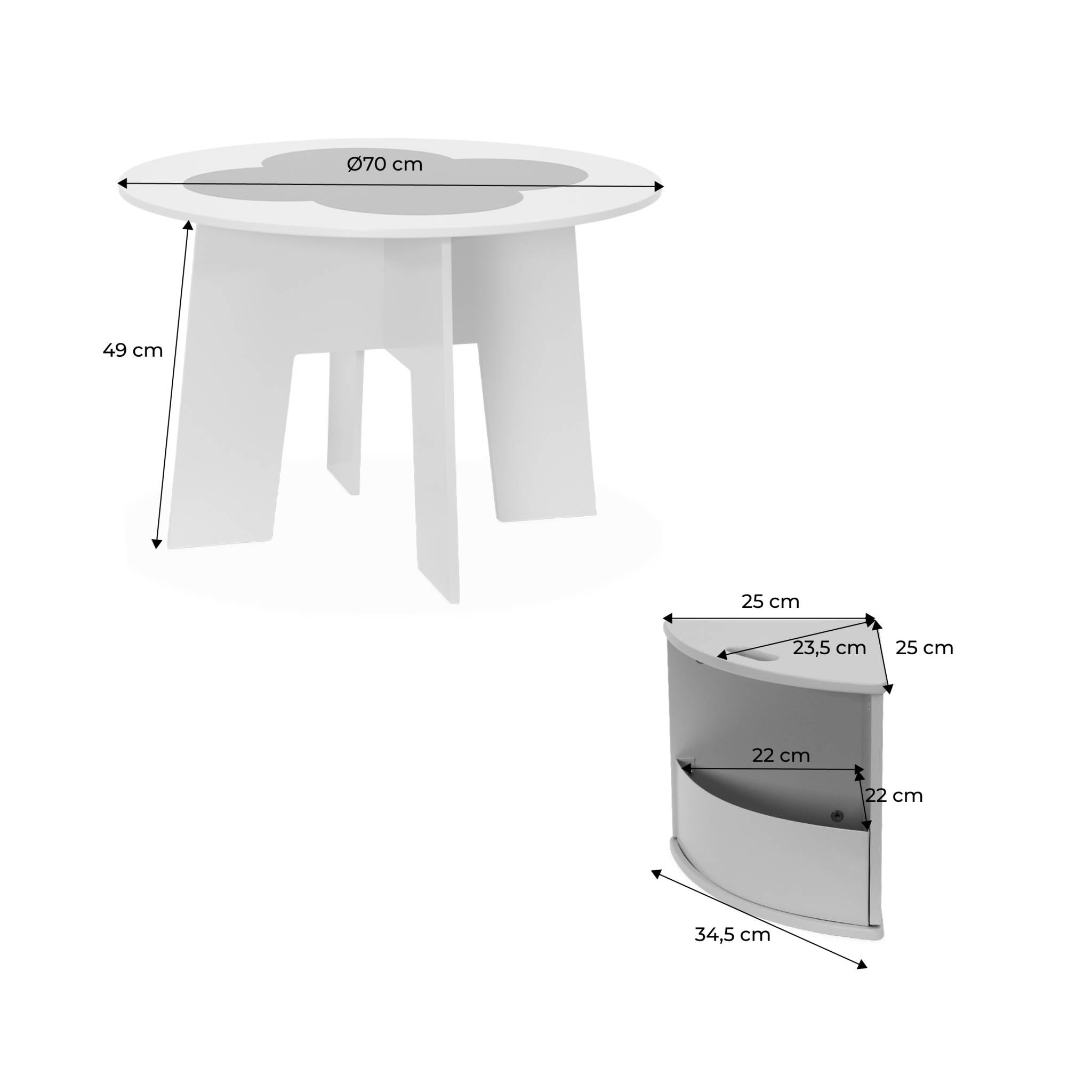 Table avec ardoise et 4 chaises avec rangement pour enfant