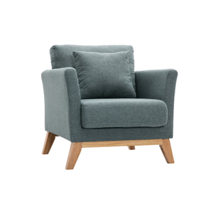 Fauteuil scandinave déhoussable en tissu vert de gris et bois clair OSLO