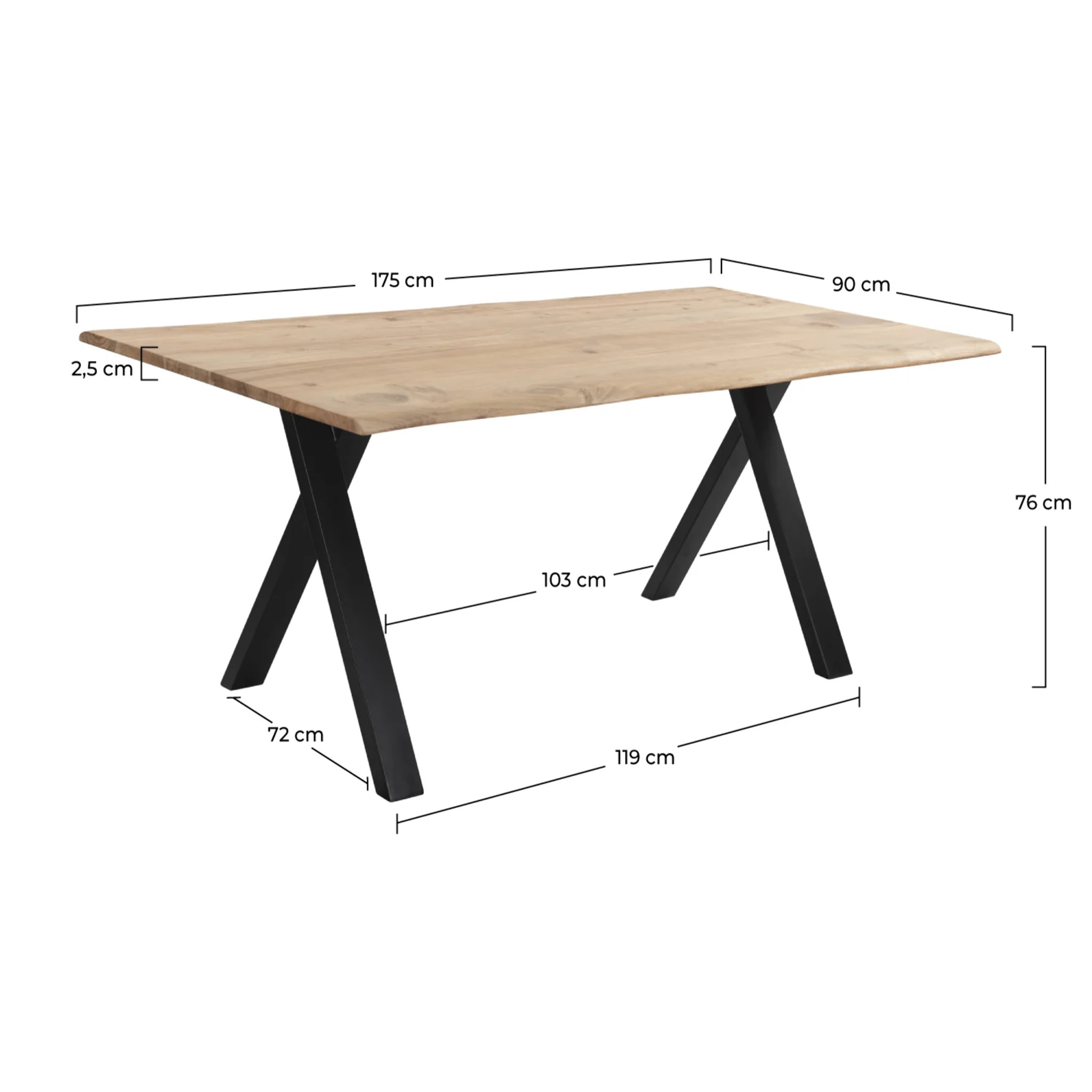 Table rectangulaire 6 personnes en bois et pieds en métal noir 175 cm - Kansas