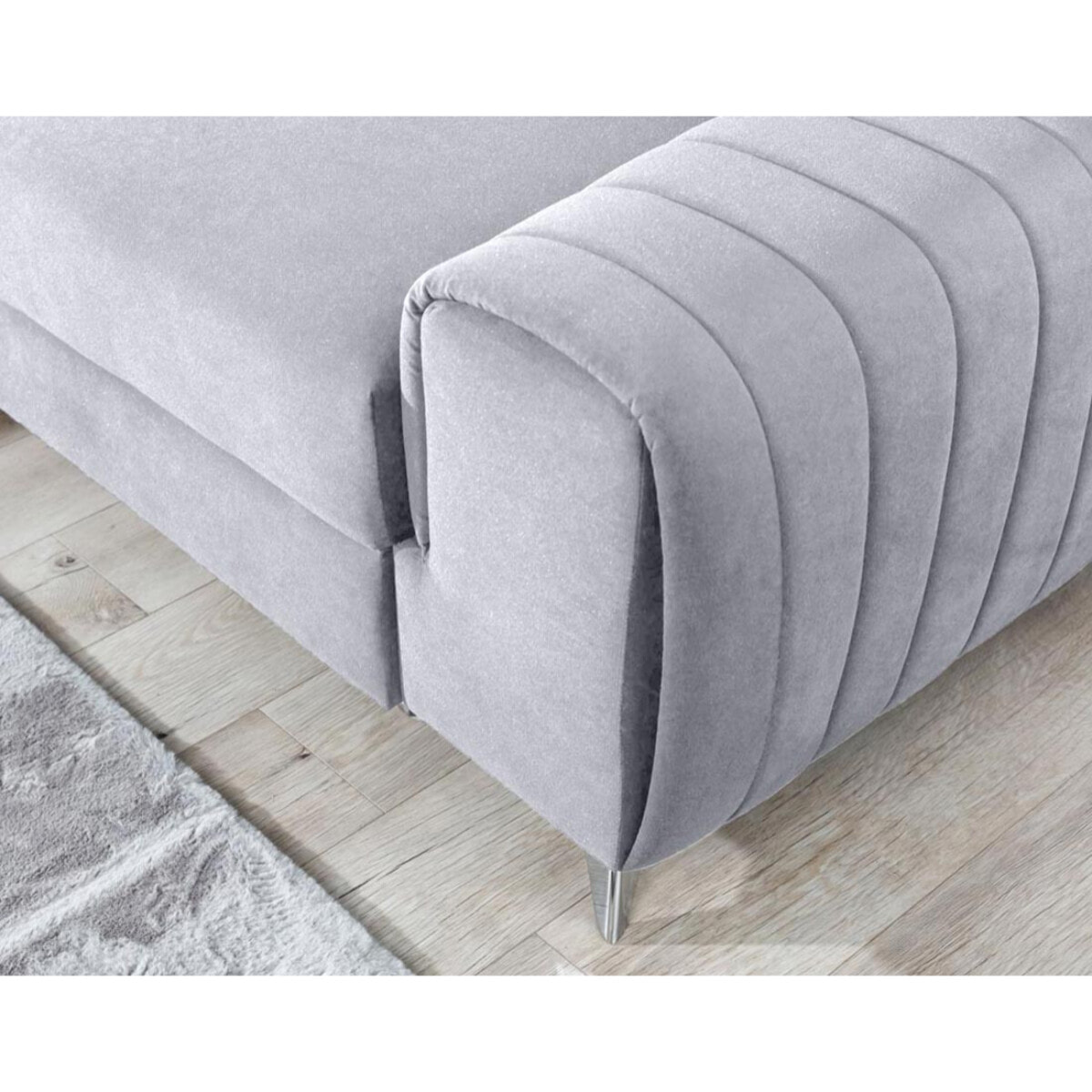 Talisay - canapé d'angle gauche - 5 places - convertible avec coffre - en velours - Gris clair