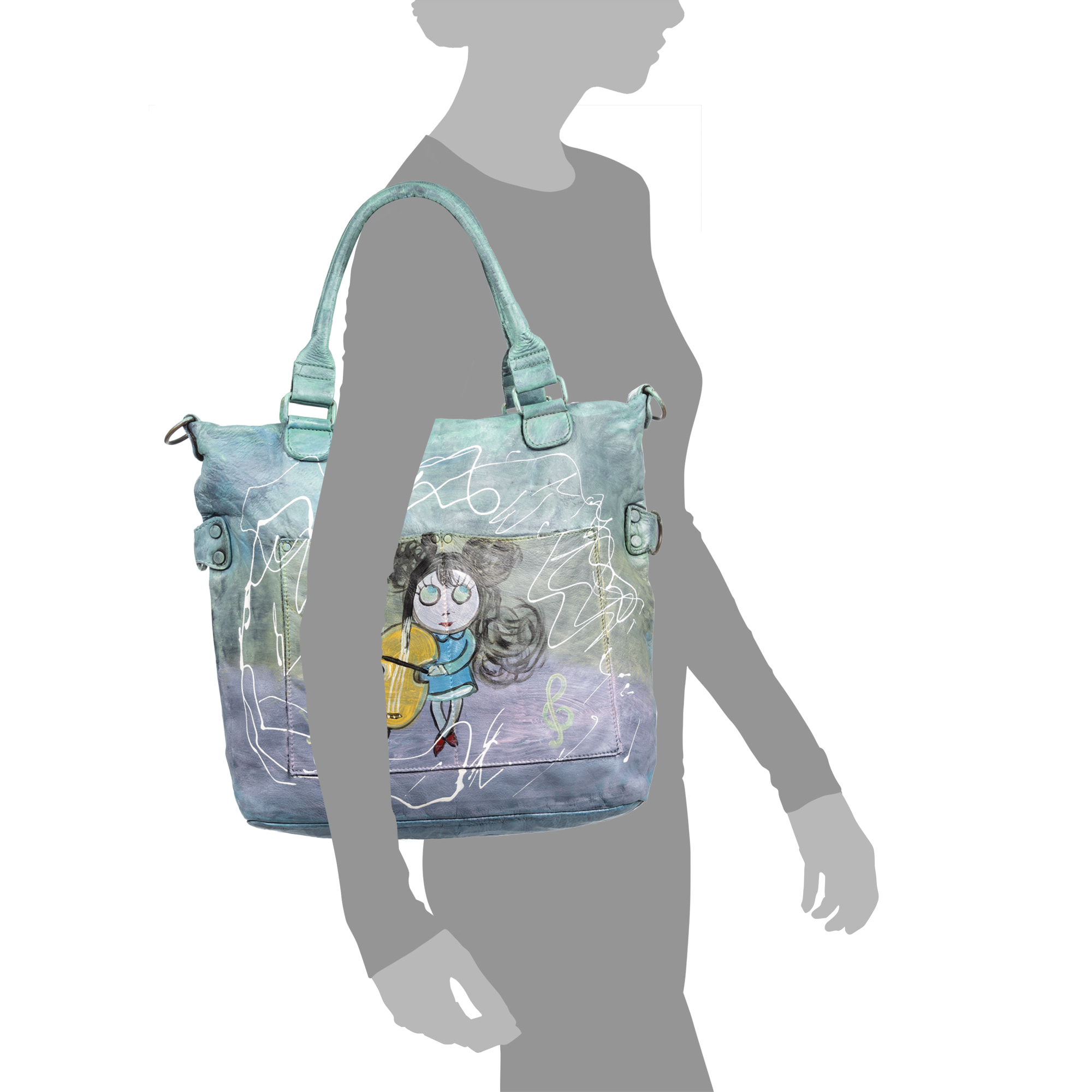 Anterivo bolso shopper mujer. Piel auténtica acabado Sauvage pintado a mano