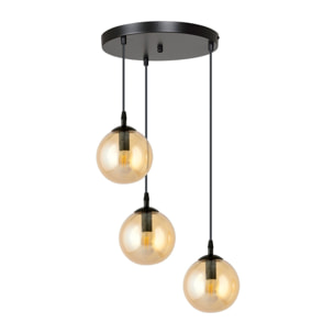 Lampada a sospensione Cosmo in acciaio nero e vetro ambra