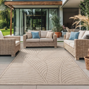 NOVA - Tapis intérieur/extérieur beige à motif feuilles