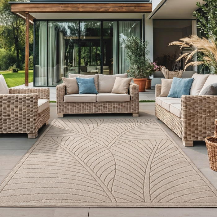 NOVA - Tapis intérieur/extérieur beige à motif feuilles