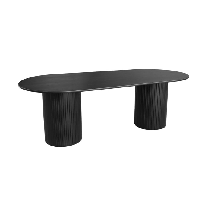 Table à manger oblongue bois d'hévéa et placage chêne 8 places noir - L 220 x P 100 x H 73 cm - Estelle