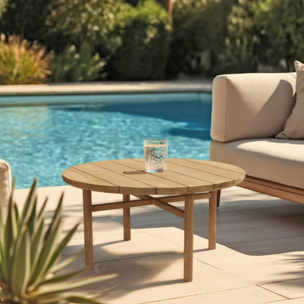 KALLY - Table basse de jardin ronde en bois de teck recyclé naturel D80cm