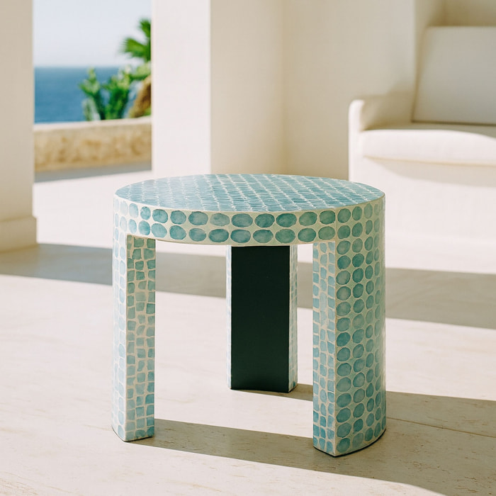 Table d'appoint en coquille de capiz bleu SOLNA