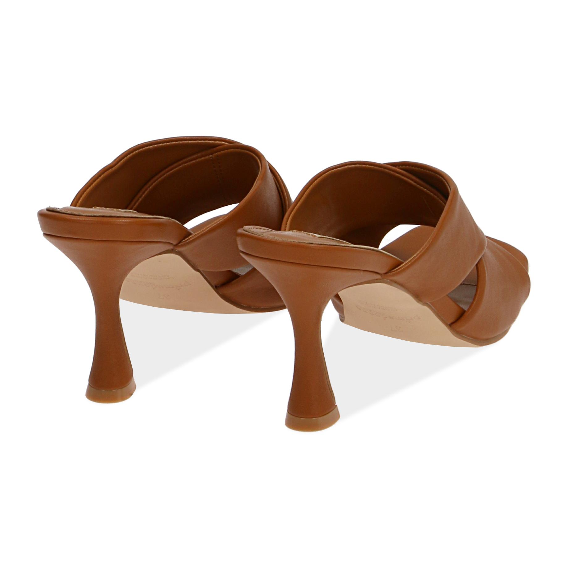 Mules cognac, tacco 8 cm