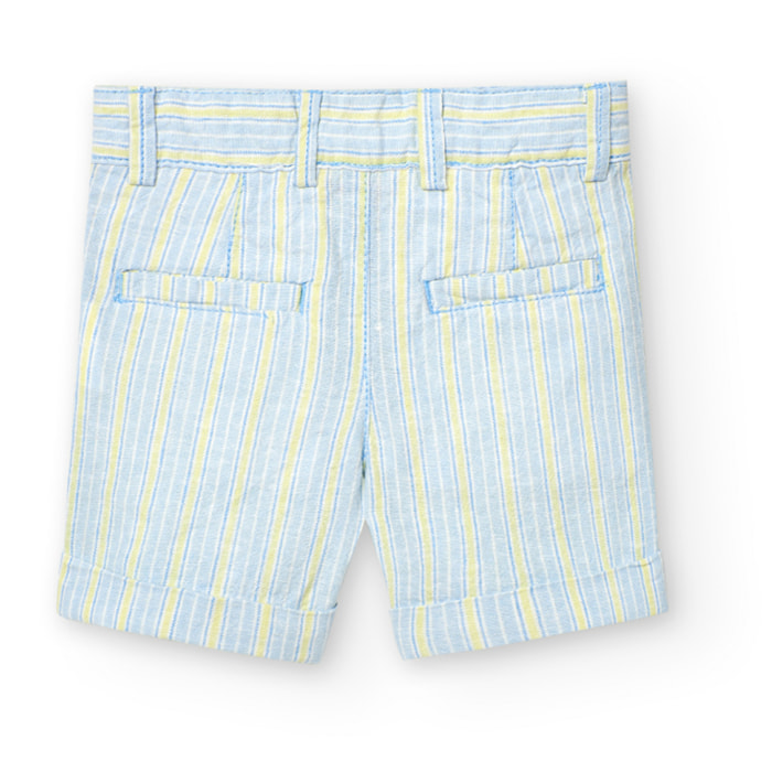 Bermudas de lino niÃ±o, estampado de rayas, azul claro