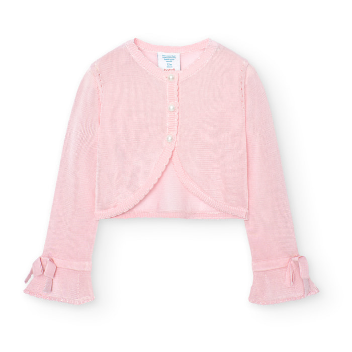 Chaqueta tricotosa niña, algodón, lisa, rosa, 708005