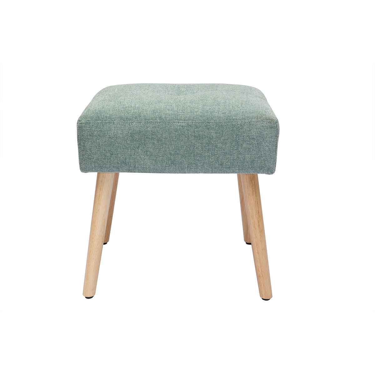 Tabouret bas en tissu effet velours texturé vert céladon et bois clair massif H46 cm GUESTA