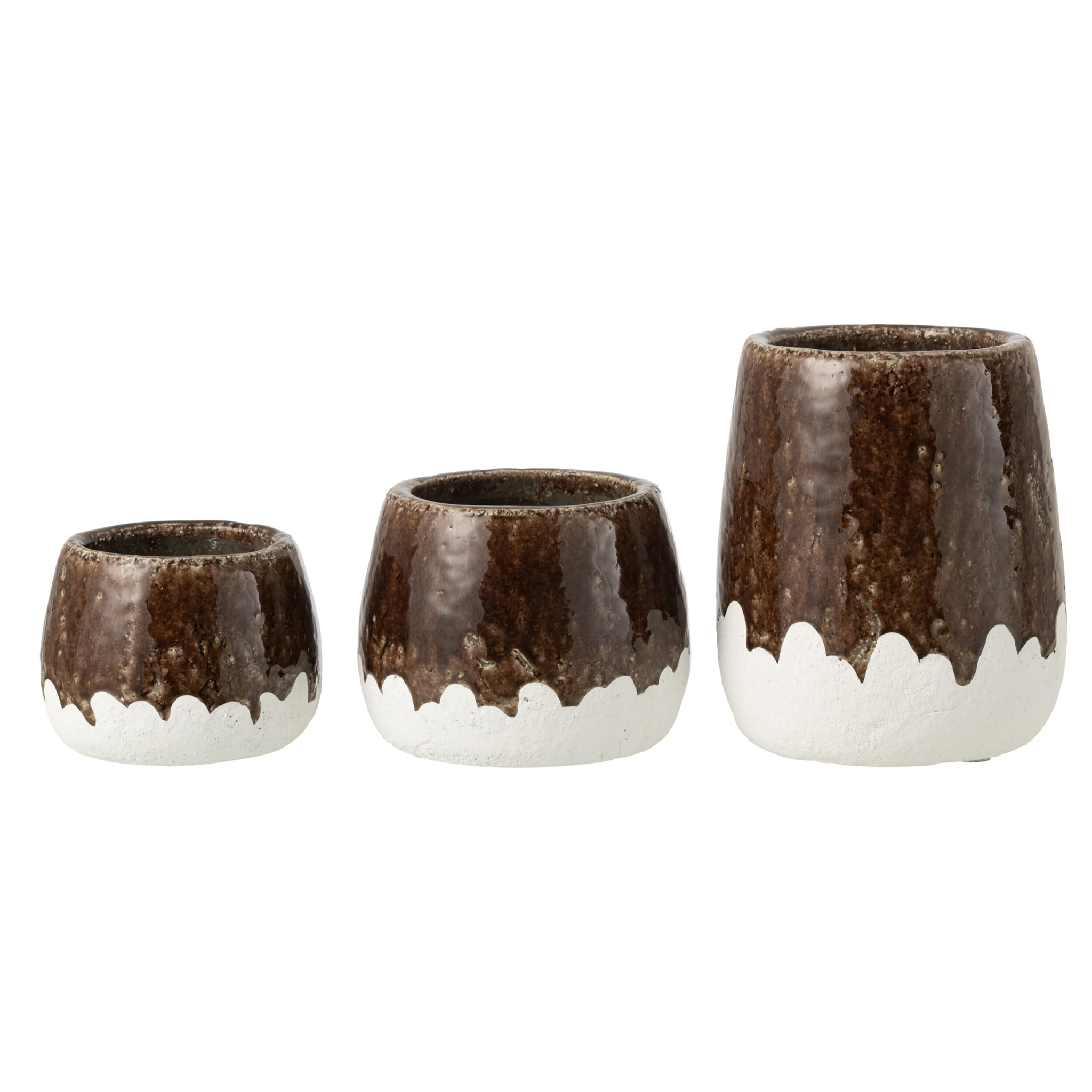 J-Line Cache-pot 2 parties - céramique - blanc/marron foncé - large