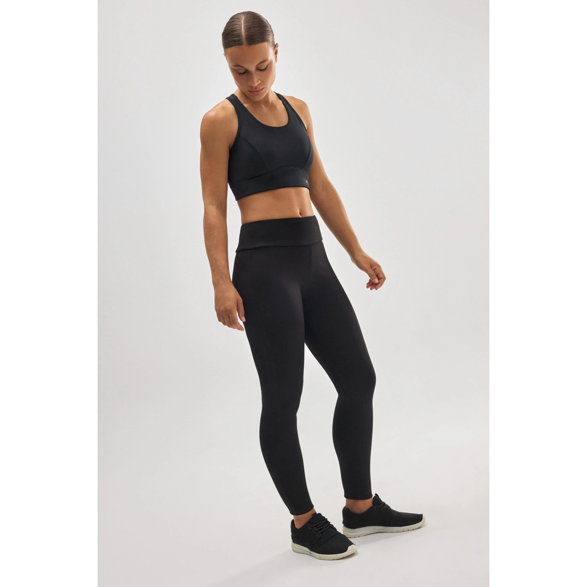 Leggings termici in pile nero stile sportivo