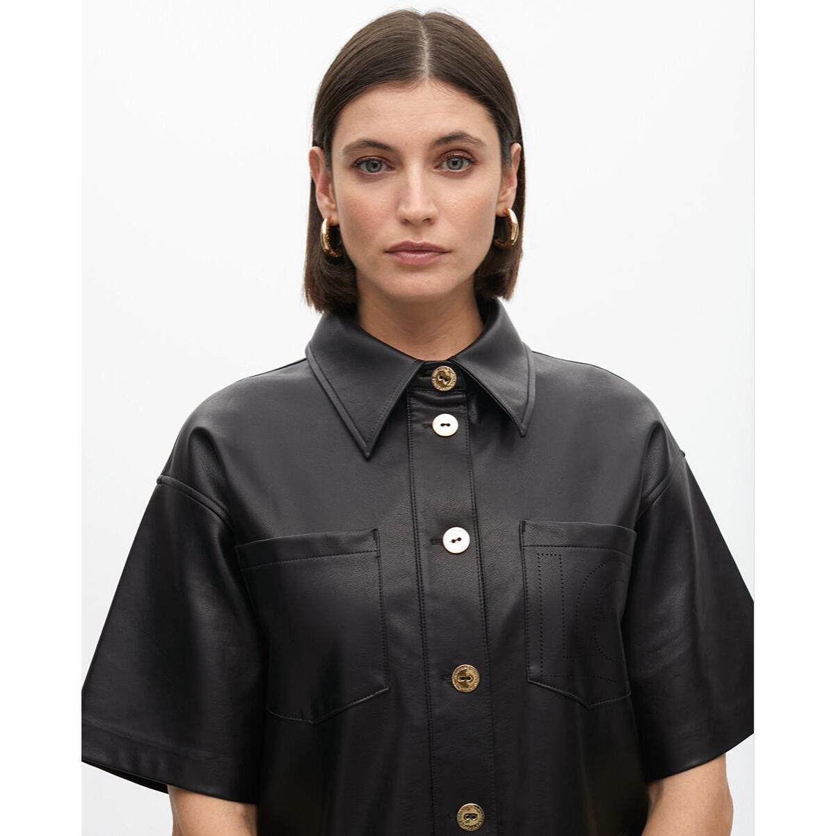 Vestito Mini Dritto Effetto Pelle