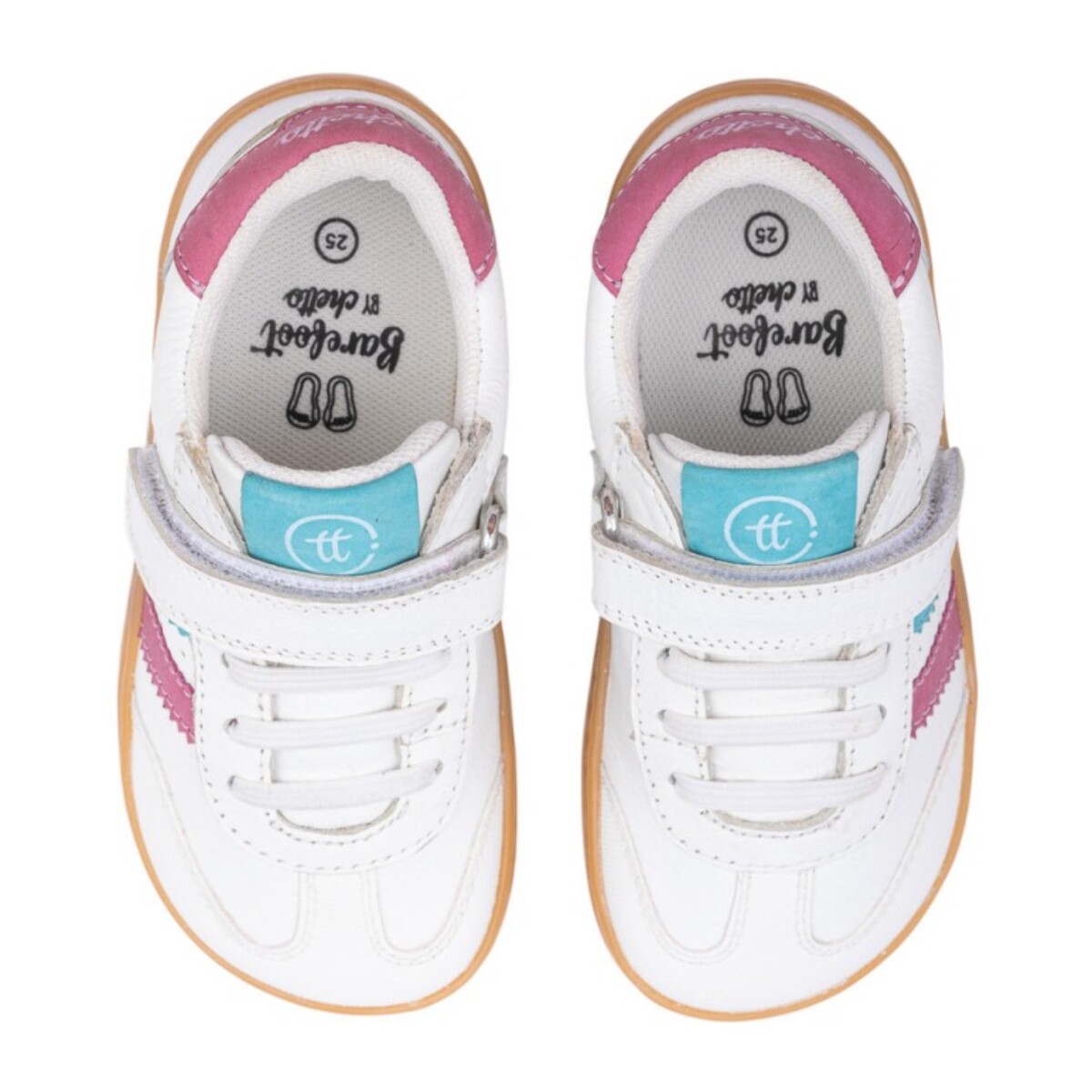 DEPORTIVA BAREFOOT CHETTO PIEL CON DOBLE FRANJA ANIMAL BLANCO - TURQUESA