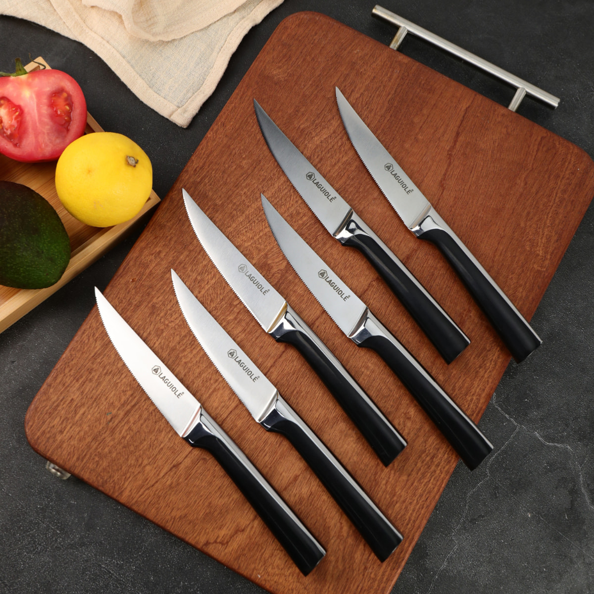 Set de 6 couteaux à steak en acier noir  - "Scintibois"