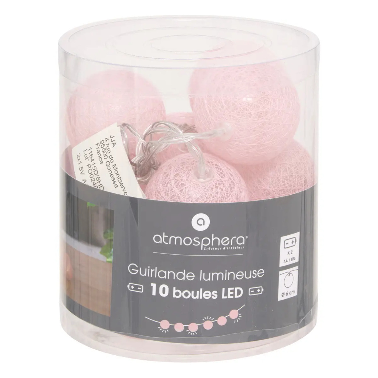 Guirlande LED 10 boules pile rose clair L165cm