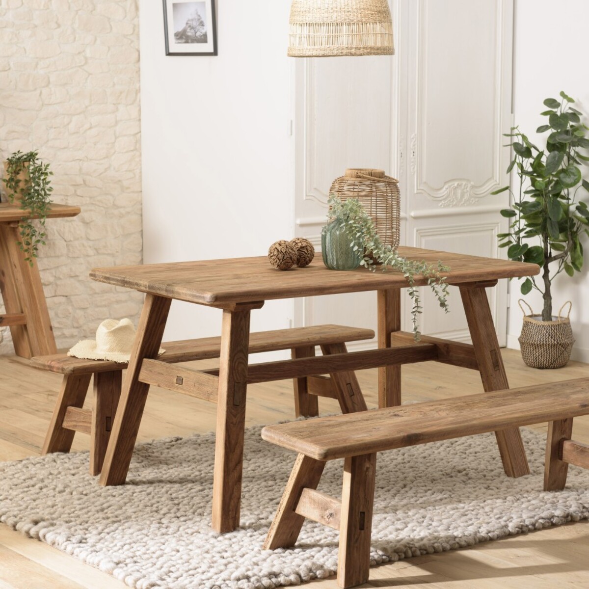 SANDY - Table à manger 140x75cm bois Pin recyclé