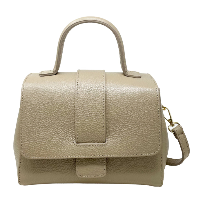 Chicca Borse - Borsa a Mano Donna in Vera Pelle - Colore Fango Chiaro