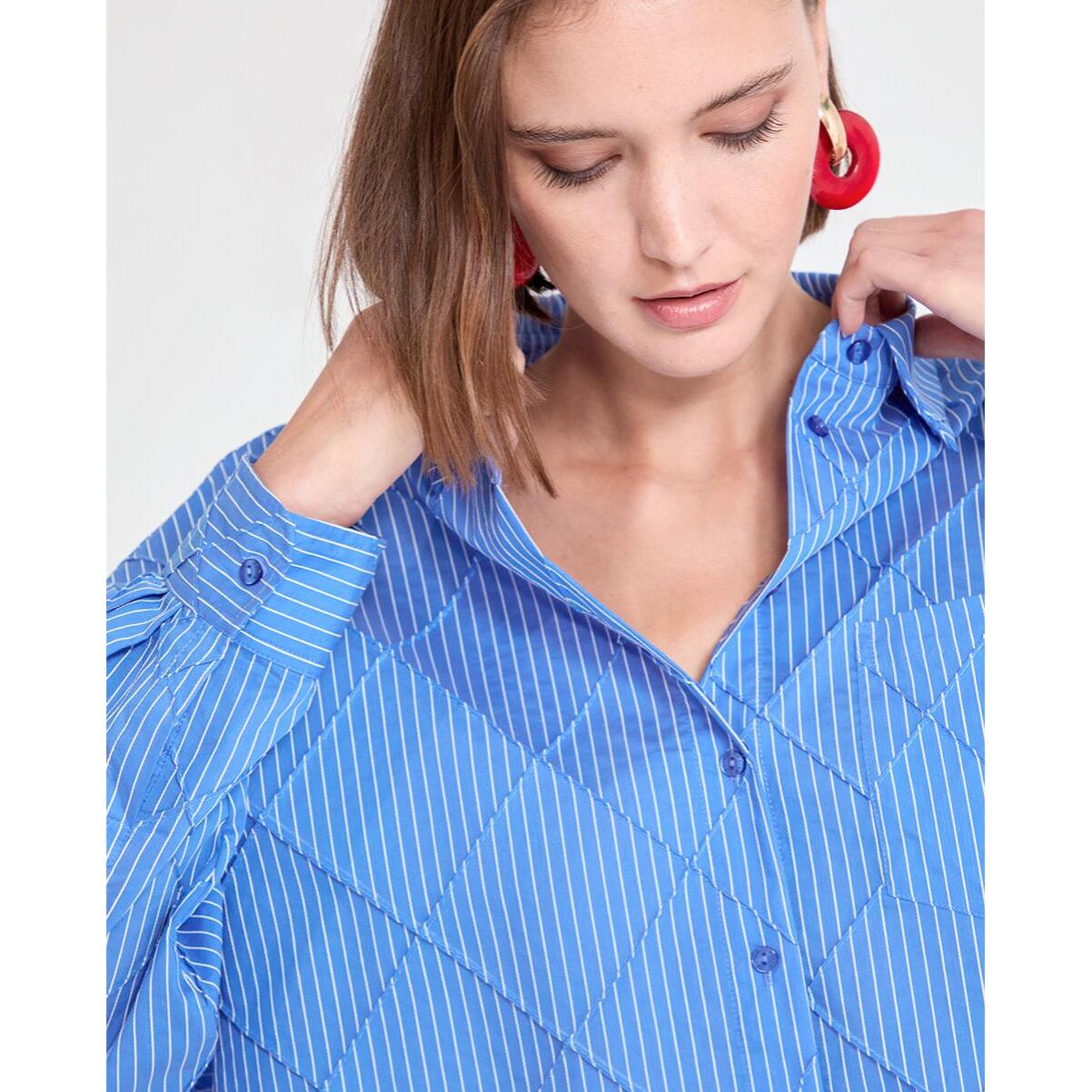 Camicia oversize in popeline con trama a rombi