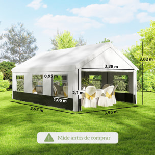 Carpa para Fiesta 4x6 m, Carpa de Jardín con Estructura Acero Galvanizado, Laterales Extraíbles, 2 Puertas con Cremallera, 6 Ventanas, UPF30+, Cenador Gazabo para Boda, Eventos, Gris y Blanco