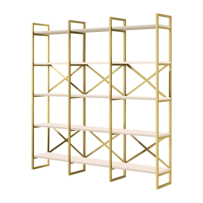 Libreria Dpezzott, Scaffale da ufficio, Mobile portalibri, Biblioteca, 170x30h175 cm, Bianco e Oro