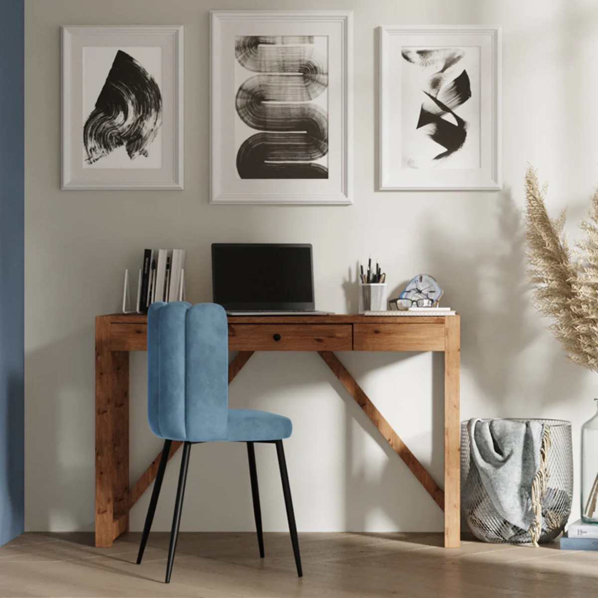 Lot de 2 chaises en velours bleu et pieds en métal noir - Rosy