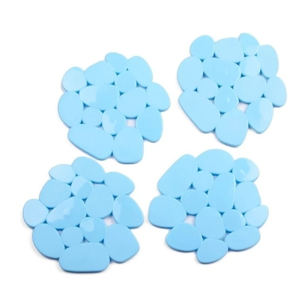 Lot de 4 Tapis antiderapants de douche ou baignoire PVC GALETS 12x13cm Bleu Ciel MSV
