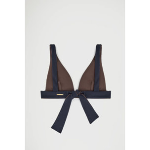 Top de bikini reversible azul marino y marron con logo Polo club