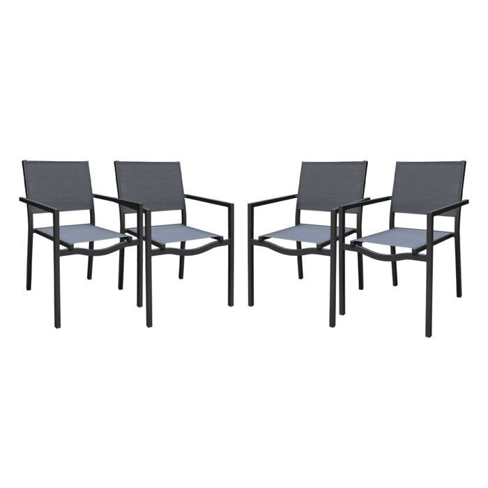 Lot de 4 chaises de jardins empilables en aluminium et textilène. anthracite