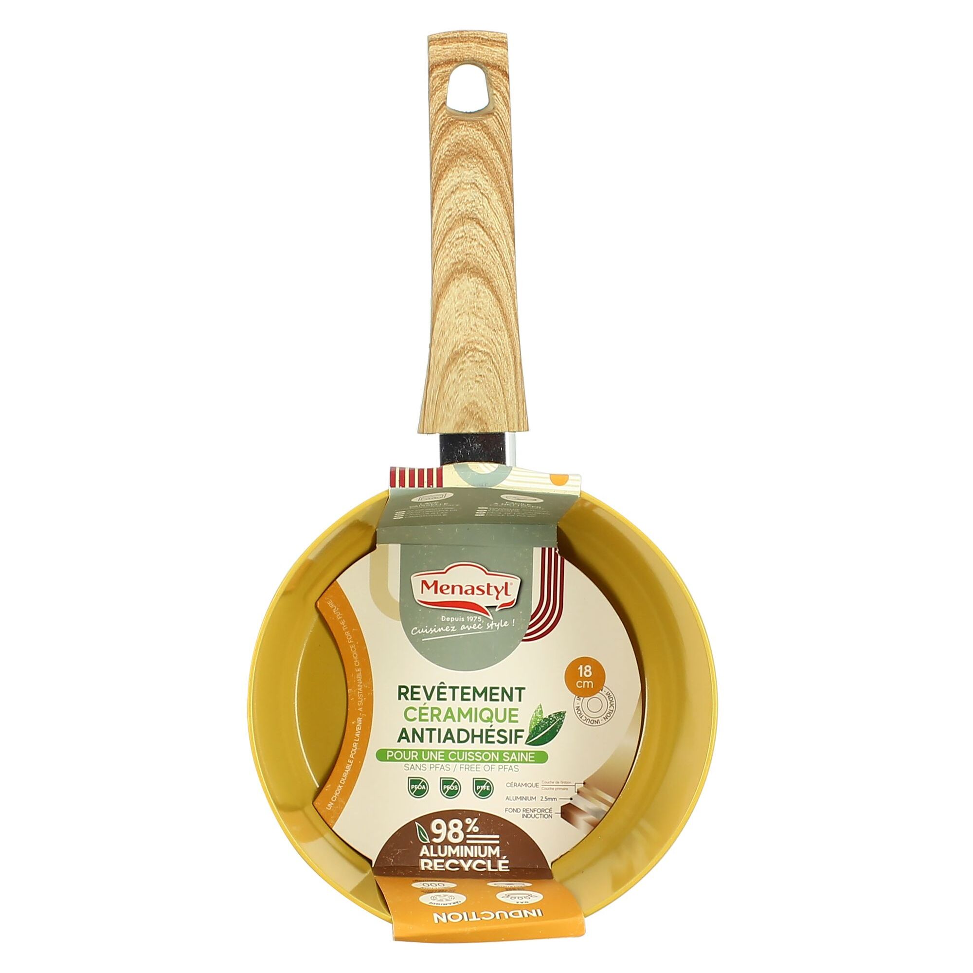 Casserole 18cm avec revêtement céramique jaune - tous feux COLORAMA