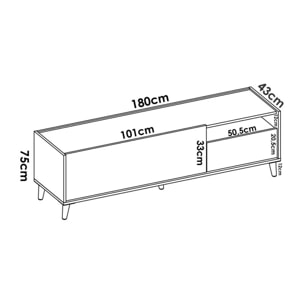 Mobile porta TV Tamaro, Credenza bassa da soggiorno, Madia da salotto per televisione, 155x43h47 cm, Rovere e Bianco