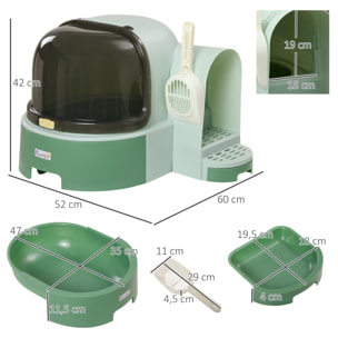 Maison de toilette litière pour chat design capsule spatiale - porte, capot ouvrant, pelle, 2 tiroirs amovibles - vert noir